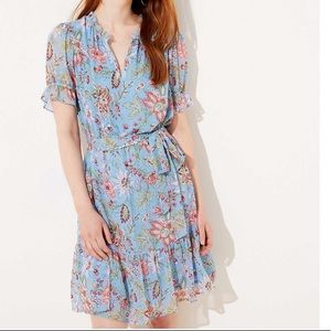 LOFT Garden Tie Waist Flounce Dress